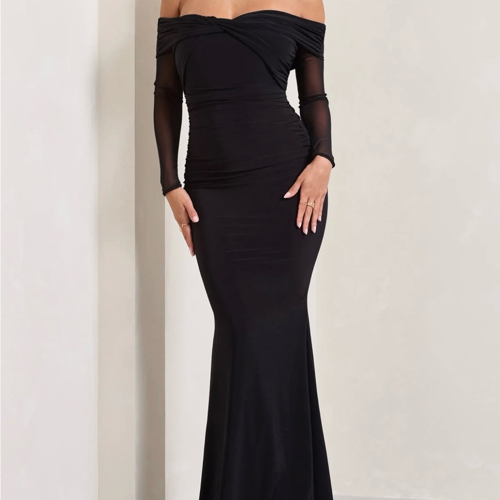 Club L London ALEX BLACK BARDOT TWIST MAXI DRESS Size US 10